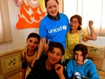 Meeting kids in one of UNICEF's Child-Friendly Spaces.